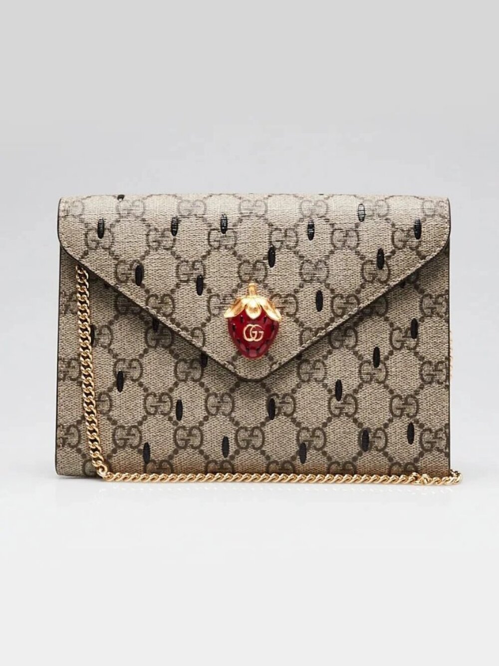 Gucci Beige/Ebony GG Coated Canvas Strawberry Wallet on Chain Bag